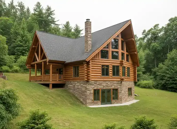 Log Cabin house plans 34-133 - front exterior, 3,725 sq ft, 3 bed, 2 bath house plans | Monster House Plans