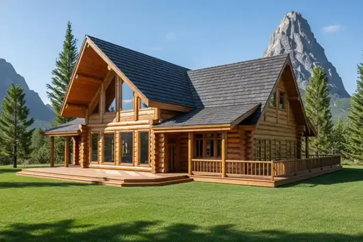 Log Cabin house plans 34-136 - front exterior, 2,576 sq ft, 2 bed, 2 bath house plans | Monster House Plans