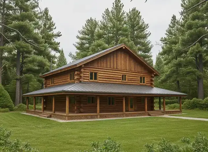 Log Cabin house plans 34-141 - front exterior, 2,783 sq ft, 3 bed, 3 bath house plans | Monster House Plans