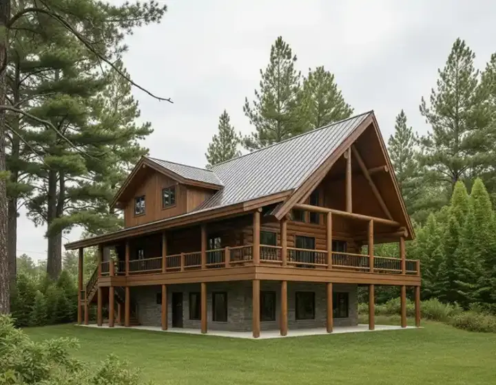 Log Cabin house plans 34-143 - front exterior, 3,108 sq ft, 4 bed, 3 bath house plans | Monster House Plans