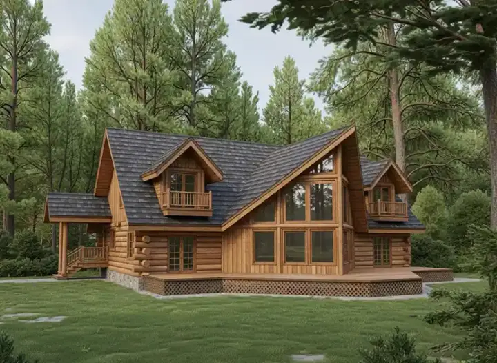 Log Cabin house plans 34-144 - front exterior, 3,219 sq ft, 3 bed, 3 bath house plans | Monster House Plans