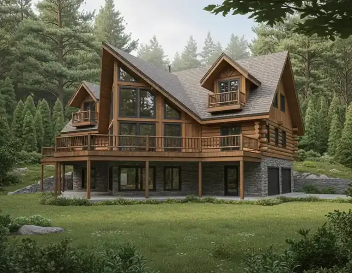 Log Cabin house plans 34-145 - front exterior, 3,219 sq ft, 3 bed, 3 bath house plans | Monster House Plans
