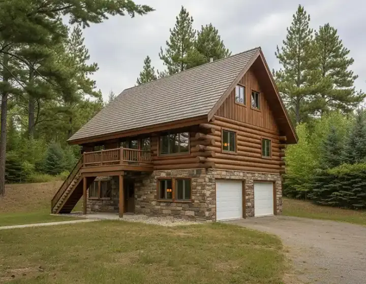 Log Cabin house plans 34-148 - front exterior, 1,485 sq ft, 1 bed, 1 bath house plans | Monster House Plans