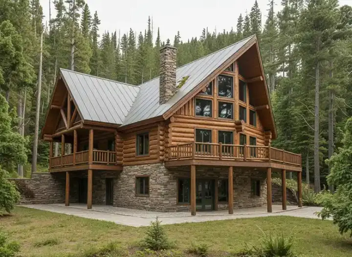 Log Cabin house plans 34-149 - front exterior, 3,470 sq ft, 4 bed, 3 bath house plans | Monster House Plans