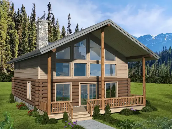 Log Cabin house plans 34-159 - front exterior, 1,872 sq ft, 3 bed, 2 bath house plans | Monster House Plans