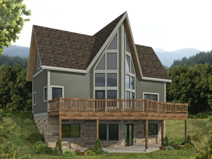 A-Frame house plans 34-171 - front exterior, 2,256 sq ft, 3 bed, 3 bath house plans | Monster House Plans