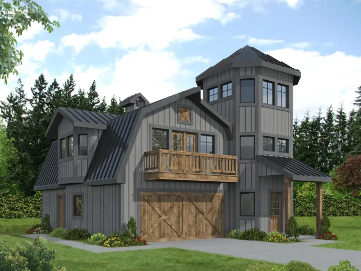 Modern Farmhouse house plans 34-172 - front exterior, 900 sq ft, 1 bed, 2 bath house plans | Monster House Plans