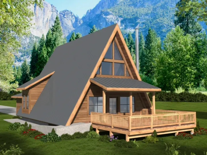 A-Frame house plans 34-176 - front exterior, 1,611 sq ft, 2 bed, 2 bath house plans | Monster House Plans