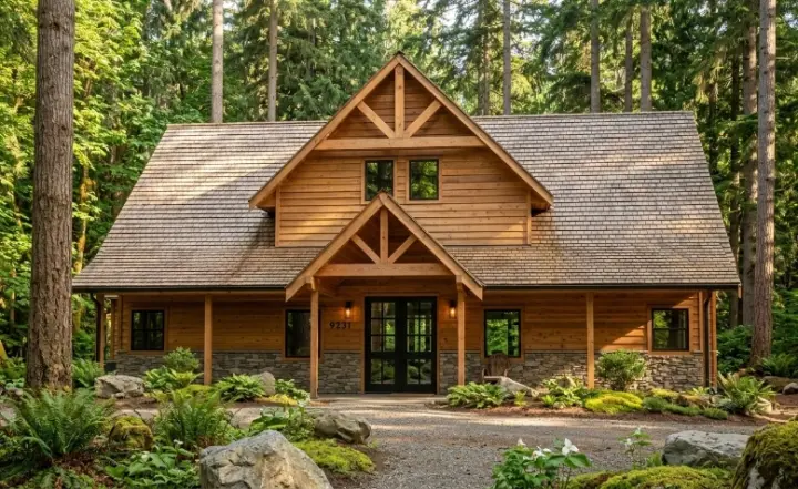 Mountain Rustic house plans 34-182 - front exterior, 2,307 sq ft, 3 bed, 2 bath house plans | Monster House Plans