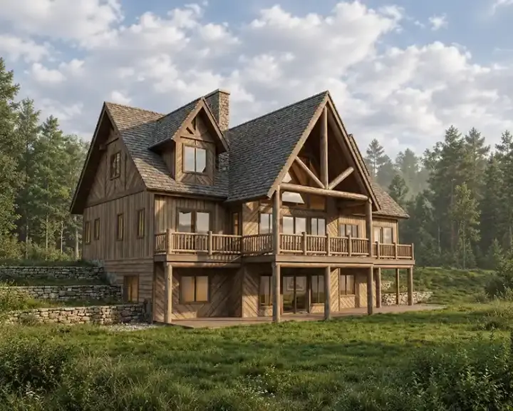 Mountain Rustic house plans 34-183 - front exterior, 2,559 sq ft, 3 bed, 2 bath house plans | Monster House Plans