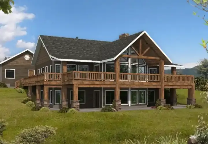 Mountain Rustic house plans 34-187 - front exterior, 3,875 sq ft, 3 bed, 3 bath house plans | Monster House Plans