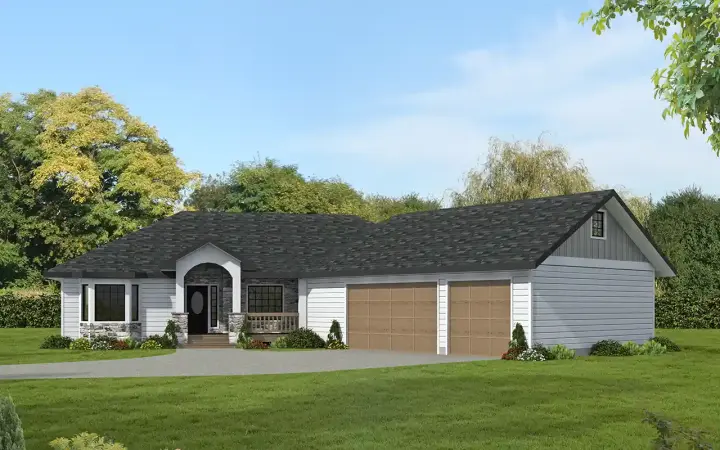Ranch house plans 34-472 - front exterior, 2,045 sq ft, 3 bed, 2 bath house plans | Monster House Plans