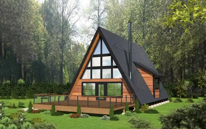 A-Frame house plans 34-654 - front exterior, 1,599 sq ft, 2 bed, 2 bath house plans | Monster House Plans