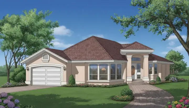 Southwest house plans 35-151 - front exterior, 1,635 sq ft, 3 bed, 2 bath house plans | Monster House Plans