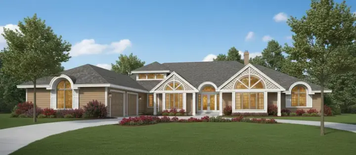 Contemporary house plans 35-169 - front exterior, 3,555 sq ft, 3 bed, 3 bath house plans | Monster House Plans