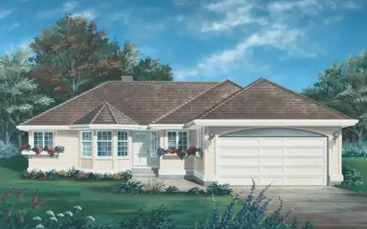 Traditional house plans 35-180 - front exterior, 1,383 sq ft, 3 bed, 2 bath house plans | Monster House Plans