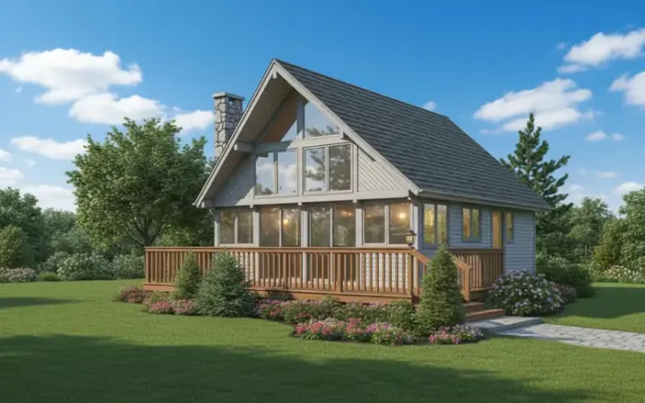 Contemporary house plans 35-202 - front exterior, 916 sq ft, 2 bed, 1 bath house plans | Monster House Plans