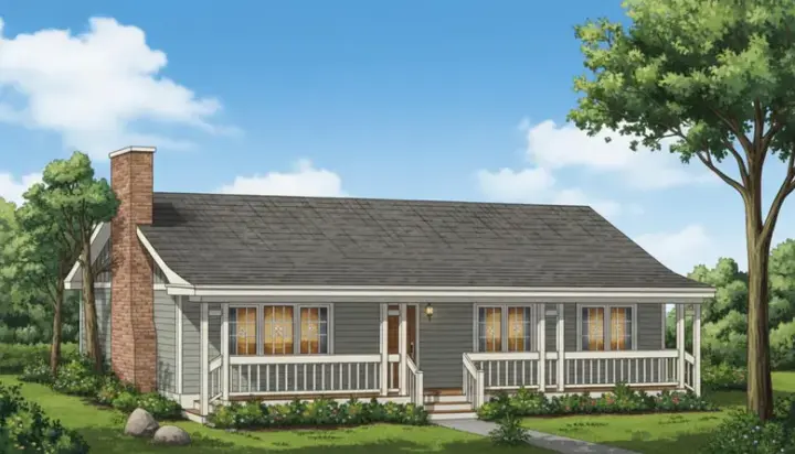 Ranch house plans 35-213 - front exterior, 1,356 sq ft, 3 bed, 2 bath house plans | Monster House Plans