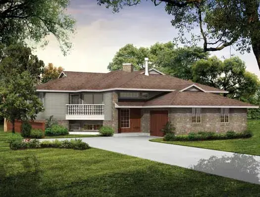 Contemporary house plans 35-214 - front exterior, 1,530 sq ft, 3 bed, 2 bath house plans | Monster House Plans