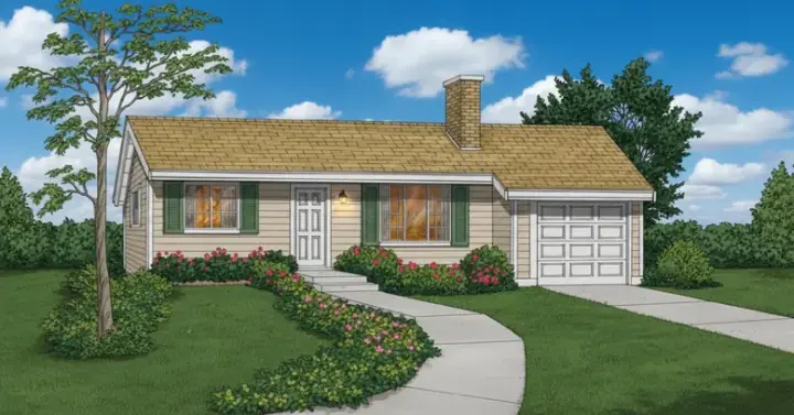 Traditional house plans 35-220 - front exterior, 1,114 sq ft, 3 bed, 1 bath house plans | Monster House Plans