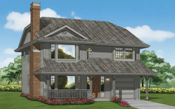 Northwest house plans 35-227 - front exterior, 1,132 sq ft, 3 bed, 1 bath house plans | Monster House Plans