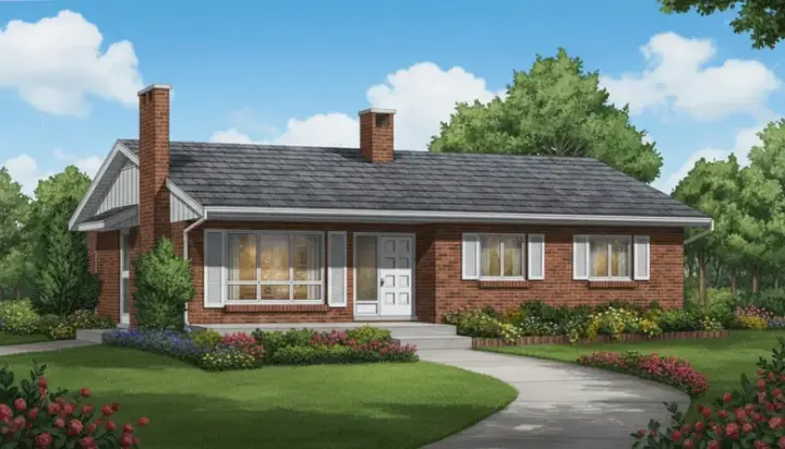 Ranch house plans 35-228 - front exterior, 1,054 sq ft, 3 bed, 1 bath house plans | Monster House Plans