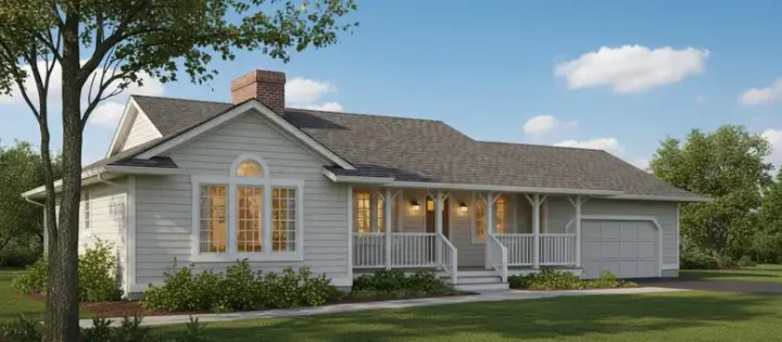 Country house plans 35-241 - front exterior, 1,399 sq ft, 3 bed, 2 bath house plans | Monster House Plans