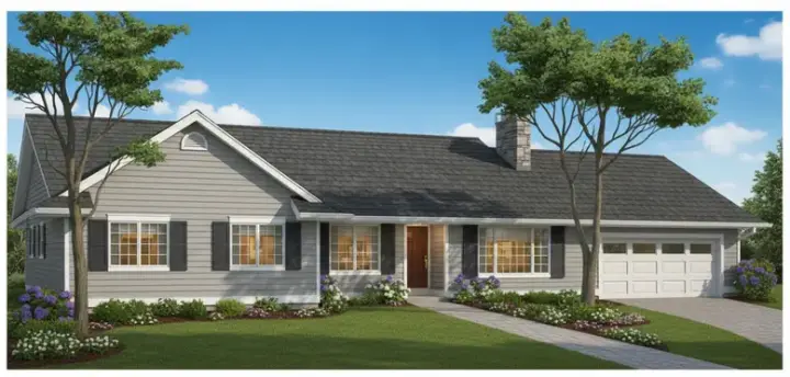 Ranch house plans 35-245 - front exterior, 1,553 sq ft, 3 bed, 2 bath house plans | Monster House Plans