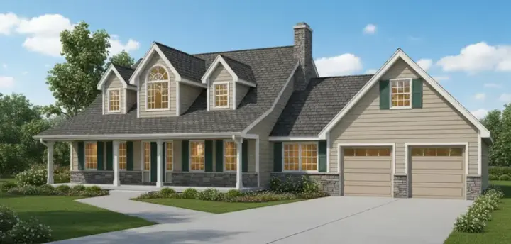 Country house plans 35-267 - front exterior, 2,389 sq ft, 3 bed, 2 bath house plans | Monster House Plans