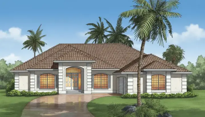 Mediterranean house plans 35-317 - front exterior, 2,966 sq ft, 3 bed, 3 bath house plans | Monster House Plans