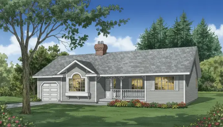 Ranch house plans 35-329 - front exterior, 1,233 sq ft, 3 bed, 2 bath house plans | Monster House Plans