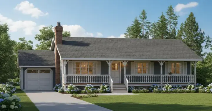 Ranch house plans 35-344 - front exterior, 1,456 sq ft, 3 bed, 2 bath house plans | Monster House Plans