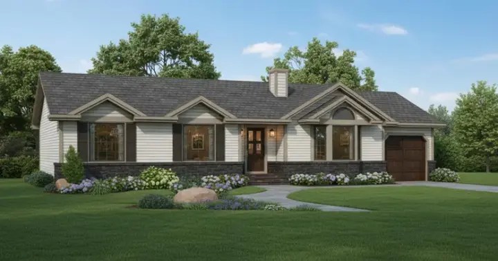 Traditional house plans 35-346 - front exterior, 1,489 sq ft, 3 bed, 2 bath house plans | Monster House Plans