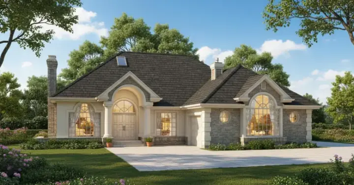 Sunbelt house plans 35-370 - front exterior, 2,094 sq ft, 3 bed, 2 bath house plans | Monster House Plans