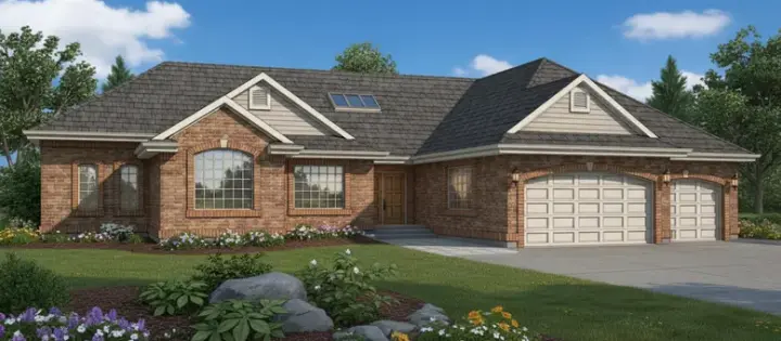 Ranch house plans 35-386 - front exterior, 2,418 sq ft, 3 bed, 2 bath house plans | Monster House Plans