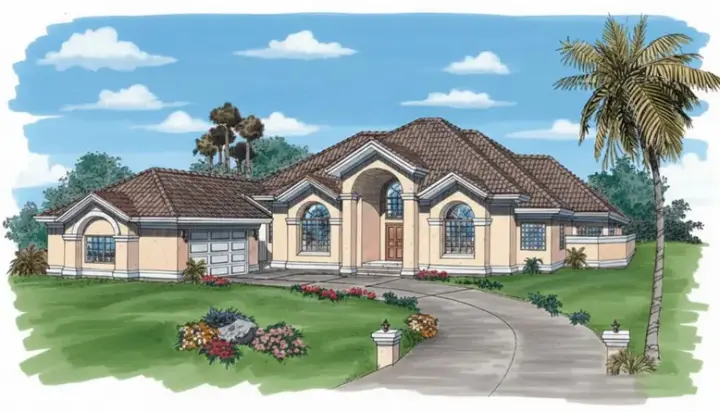 Sunbelt house plans 35-403 - front exterior, 3,018 sq ft, 3 bed, 4 bath house plans | Monster House Plans
