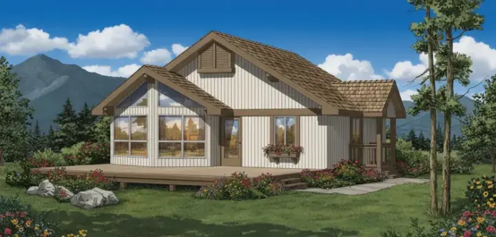 Contemporary house plans 35-405 - front exterior, 825 sq ft, 2 bed, 1 bath house plans | Monster House Plans
