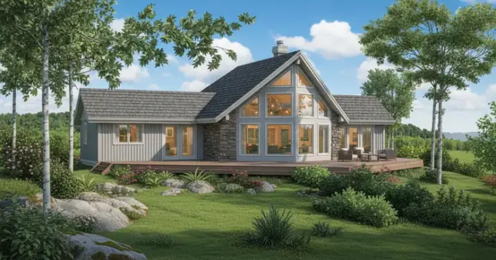 Contemporary house plans 35-421 - front exterior, 1,495 sq ft, 3 bed, 2 bath house plans | Monster House Plans