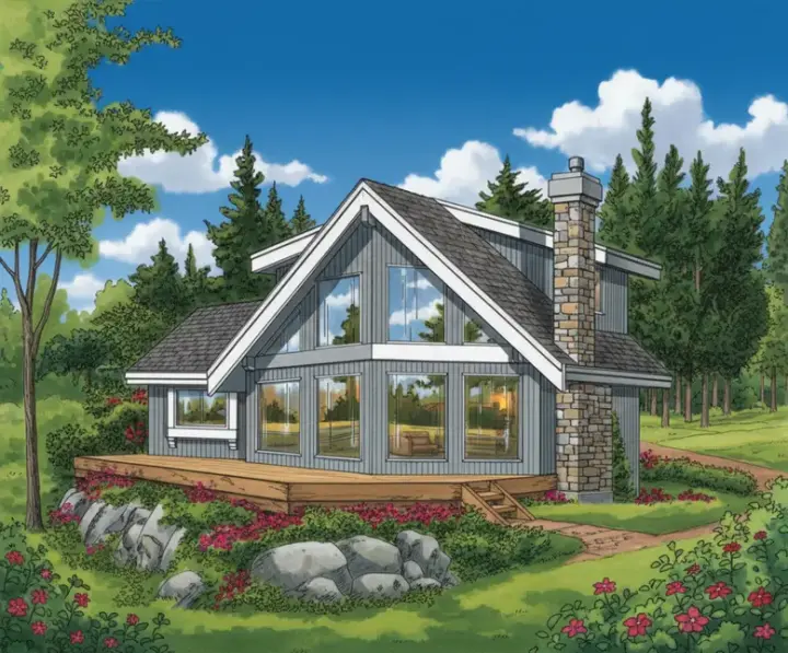 Contemporary house plans 35-422 - front exterior, 1,498 sq ft, 3 bed, 2 bath house plans | Monster House Plans