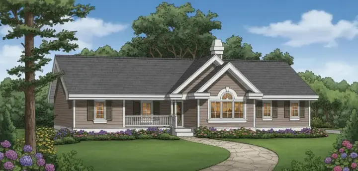 Country house plans 35-424 - front exterior, 1,265 sq ft, 3 bed, 2 bath house plans | Monster House Plans