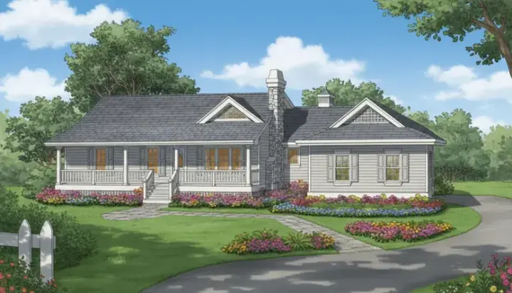 Ranch house plans 35-426 - front exterior, 1,298 sq ft, 3 bed, 2 bath house plans | Monster House Plans