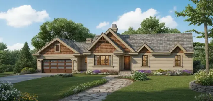 Ranch house plans 35-427 - front exterior, 1,357 sq ft, 3 bed, 2 bath house plans | Monster House Plans
