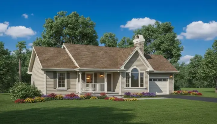Traditional house plans 35-428 - front exterior, 1,360 sq ft, 3 bed, 2 bath house plans | Monster House Plans