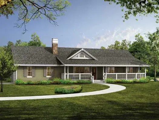 Country house plans 35-429 - front exterior, 1,408 sq ft, 3 bed, 2 bath house plans | Monster House Plans