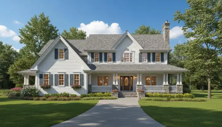 Farmhouse house plans 35-438 - front exterior, 3,015 sq ft, 4 bed, 2 bath house plans | Monster House Plans