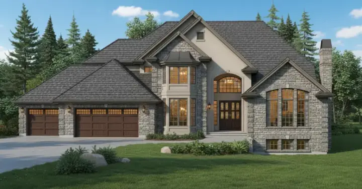 European house plans 35-439 - front exterior, 4,530 sq ft, 4 bed, 3 bath house plans | Monster House Plans