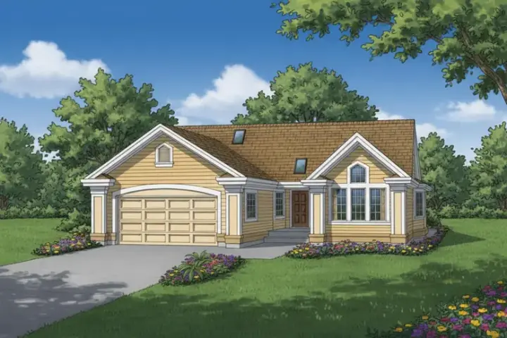 Traditional house plans 35-444 - front exterior, 1,392 sq ft, 3 bed, 2 bath house plans | Monster House Plans