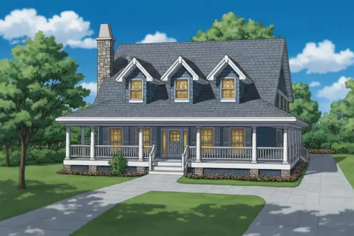 Farmhouse house plans 35-446 - front exterior, 1,634 sq ft, 3 bed, 2 bath house plans | Monster House Plans