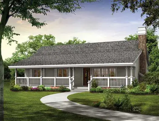 Ranch house plans 35-457 - front exterior, 1,344 sq ft, 3 bed, 2 bath house plans | Monster House Plans