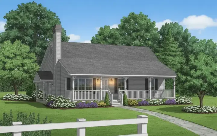 Farmhouse house plans 35-458 - front exterior, 1,092 sq ft, 3 bed, 1 bath house plans | Monster House Plans